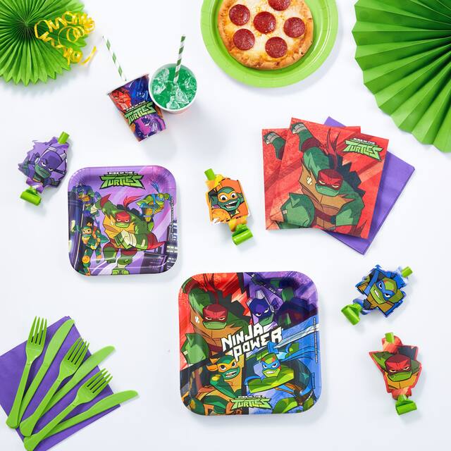 Assiettes à dîner pour fête d'anniversaire, Le Destin des Tortues Ninja, carré, 9 po, paq. 8 Overhead_Flat