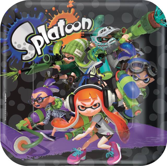 Splatoon Birthday Party Disposable Lunch Plates, 9-in, 8-pk Overhead_Flat