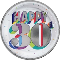 Assiettes à dîner 30e anniversaire, métalliques, 9 po, paq. 8 Overhead_Flat