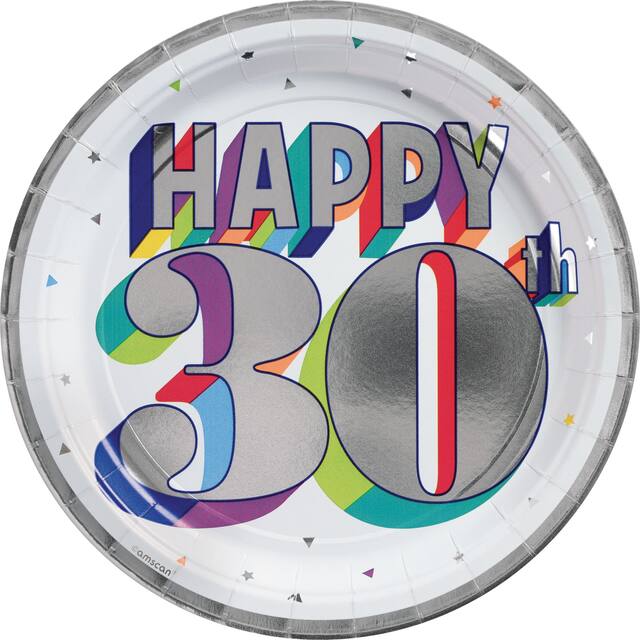 Metallic Here's to 30 Birthday Lunch Plates, 9-in, 8-pk Overhead_Flat