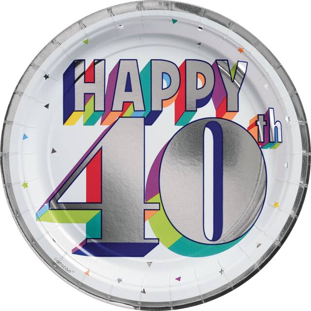 Metallic Here's to 40 Birthday Lunch Plates, 9-in, 8-pk Overhead_Flat