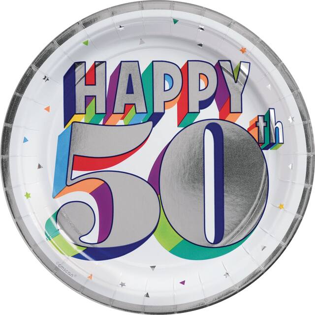 Metallic Here's to 50 Birthday Lunch Plates, 9-in, 8-pk Overhead_Flat