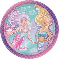 Assiettes à dîner rondes en papier irisées Barbie sirène, paq. 8 Overhead_Flat