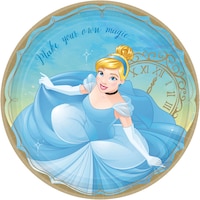 Disney Princess Once Upon A Time "Make Your Own Magic" Cinderella Round Paper Disposable Lunch Plates,Blue/Gold, 9-in, 8-pk, for Birthday Party Overhead_Flat