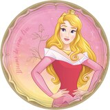 Disney Princess Once Upon A Time "Dreams Do Come True" Aurora Round Paper Disposable Lunch Plates,Pink/Yellow, 9-in, 8-pk, for Birthday Party Overhead_Flat