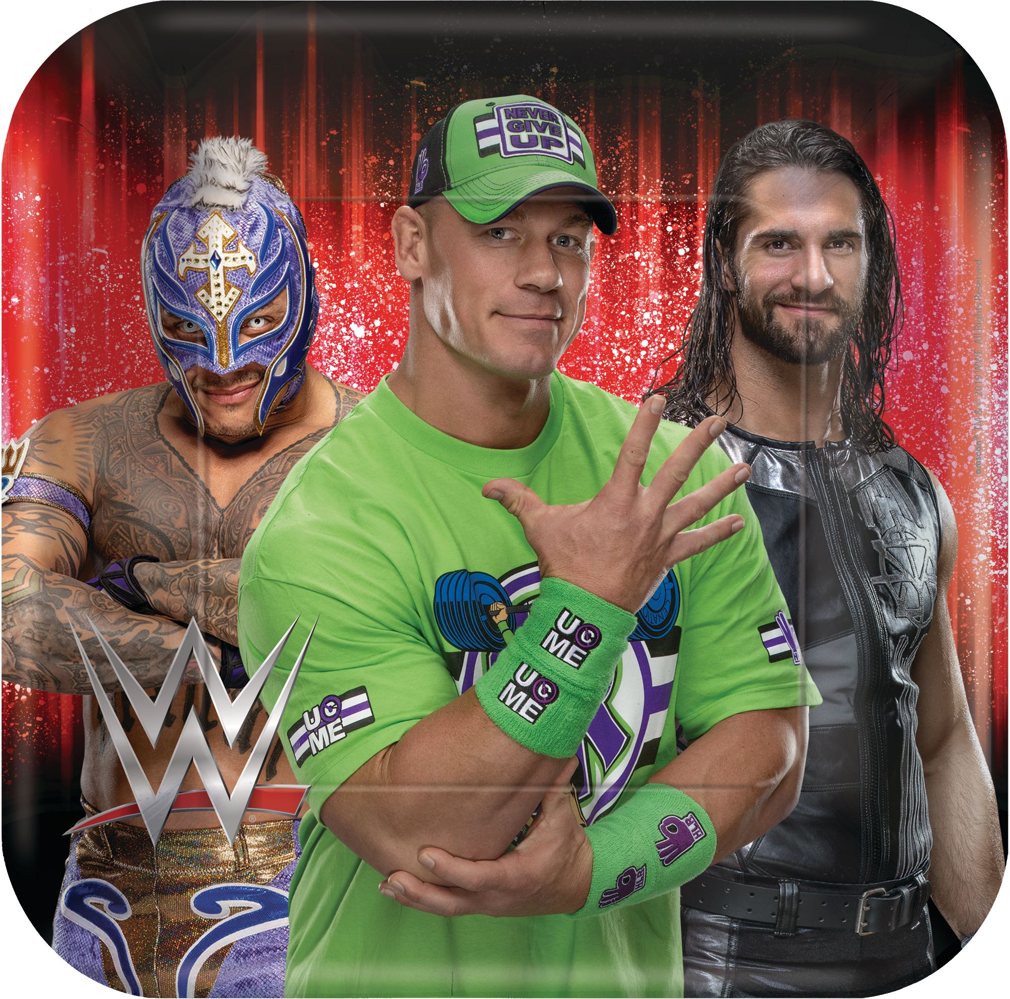 WWE Champion Birthday Party Disposable Lunch Paper Plates, 9-in, 8-pk Overhead_Flat