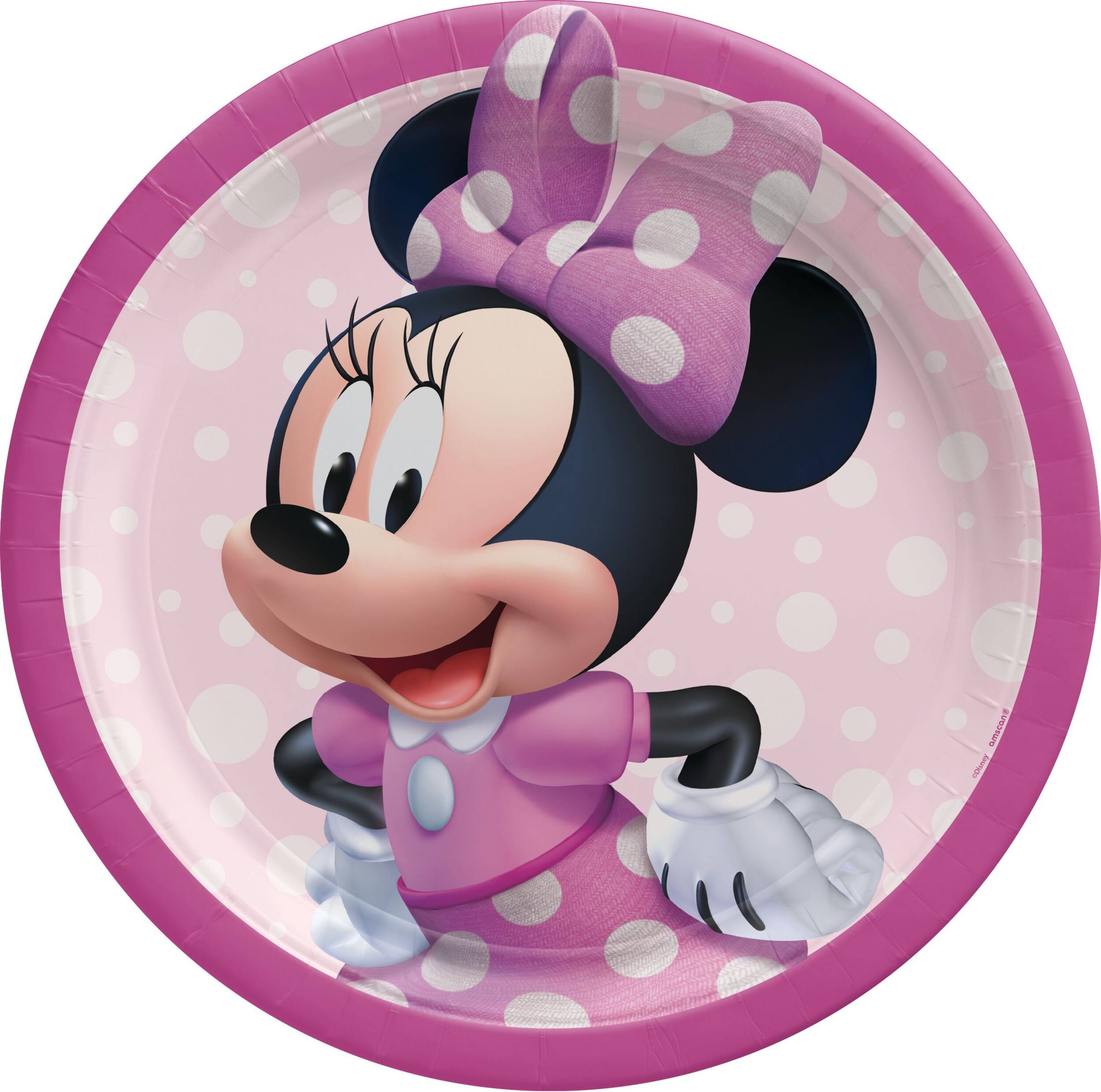 Disney Minnie Mouse Round Paper Disposable Lunch Plates,Pink, 9-in, 8-pk, for Birthday Party Overhead_Flat