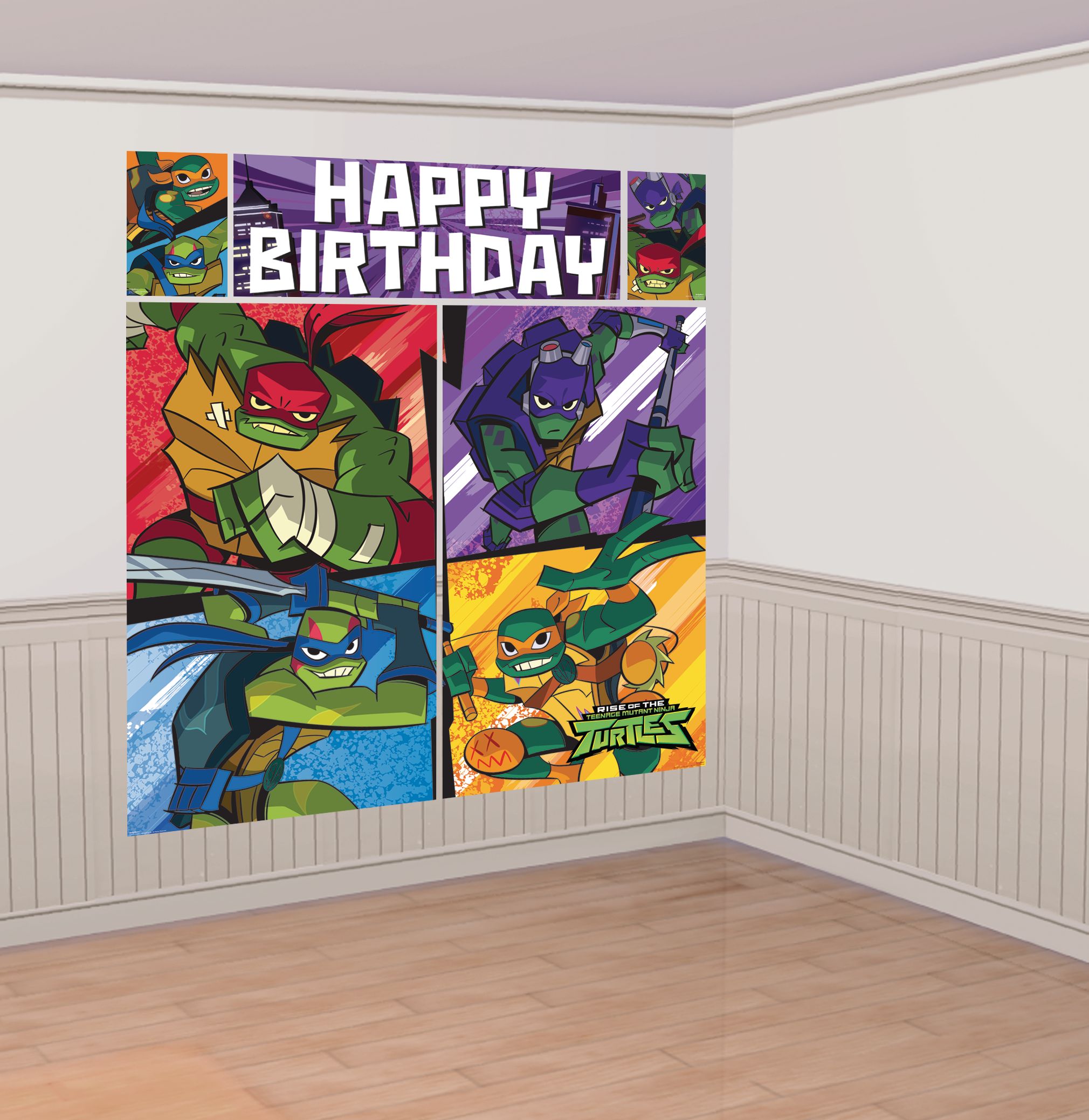 Rise of the Teenage Mutant Ninja Turtles Birthday Party Scene Setter Decoration with Photo Booth Props Front_Angled_Right