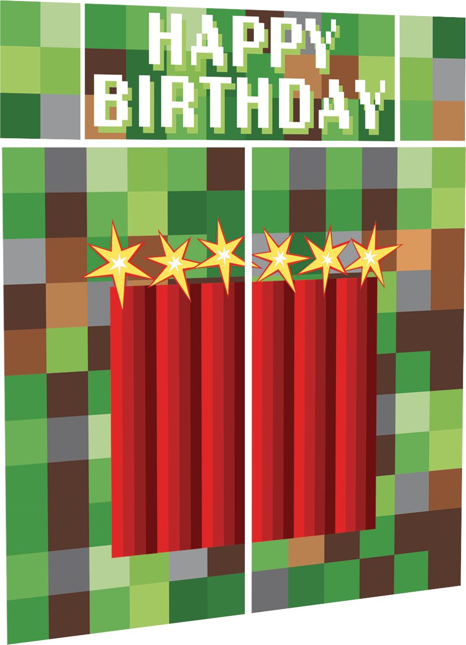 Pixel Party "Happy Birthday" Plastic Scene Setter Background Decoration, Green, 75-in, 5-pk, for Birthday Party Front_Angled_Right