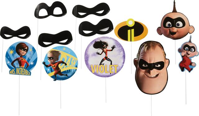 Incredibles 2 Scene Setter Birthday Party Decoration with Photo Booth Props, 17-pc Front_Flat