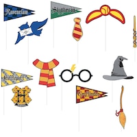Harry Potter "Hogwarts" Plastic Scene Setter Background Decoration with Photo Booth Props, Red/Blue/Yellow, 59-in, 15-pk, for Birthday Party