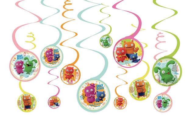 Ugly Dolls Swirl Hanging Decorations, Multi-Coloured, 10-in, 12-pk, for Birthday Party Front_Flat