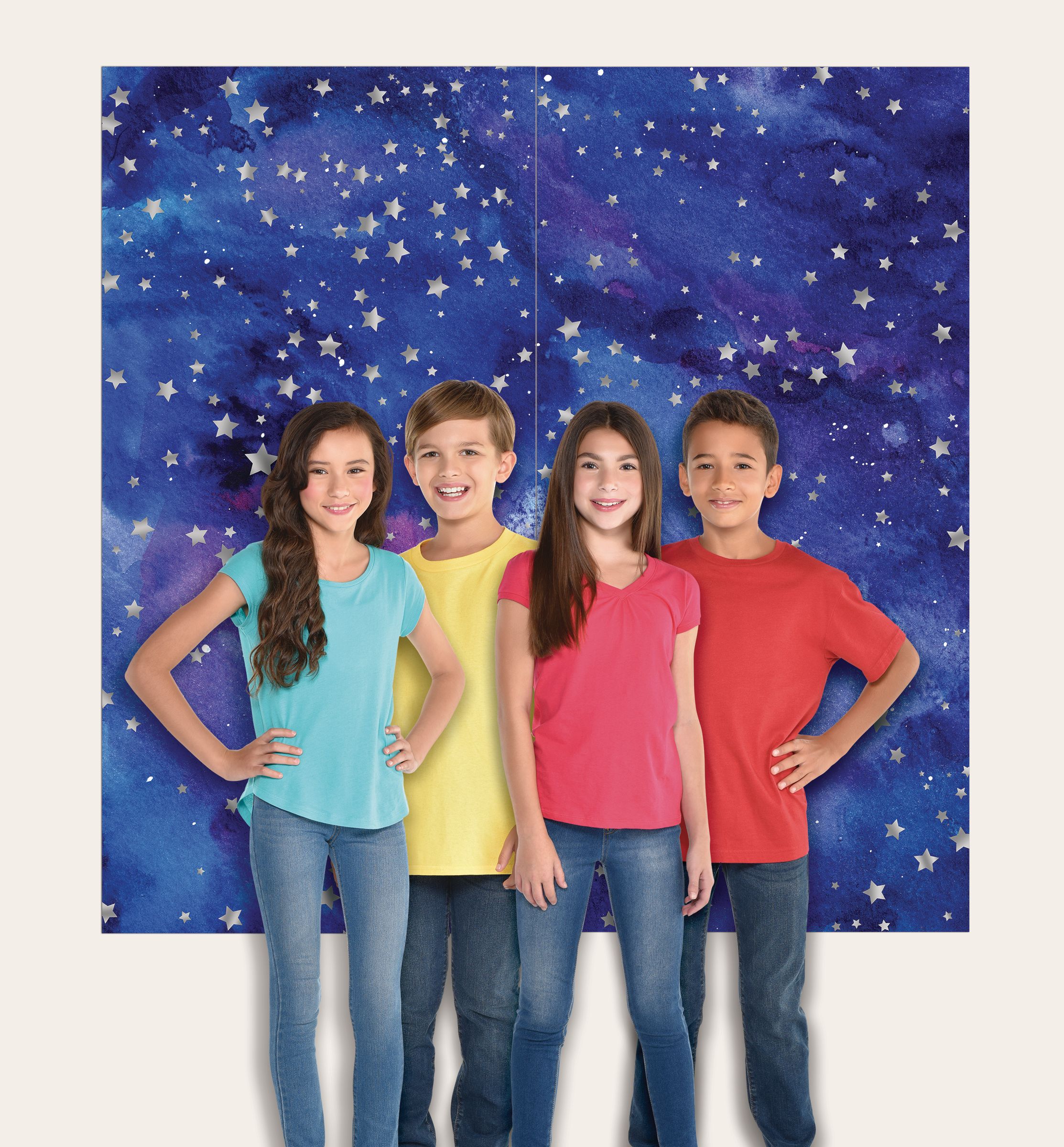 Plastic Scene Setter Background Decoration, Blue/Silver, Galaxy, 14.5-in, 2-pk, for Birthday Party Front_Flat