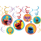Sesame Street Elmo/Cookie Monster/Big Bird Swirl Hanging Decorations, Red/Blue/Yellow, 10-in, 12-pk, for Birthday Party Composite_or_Mixed