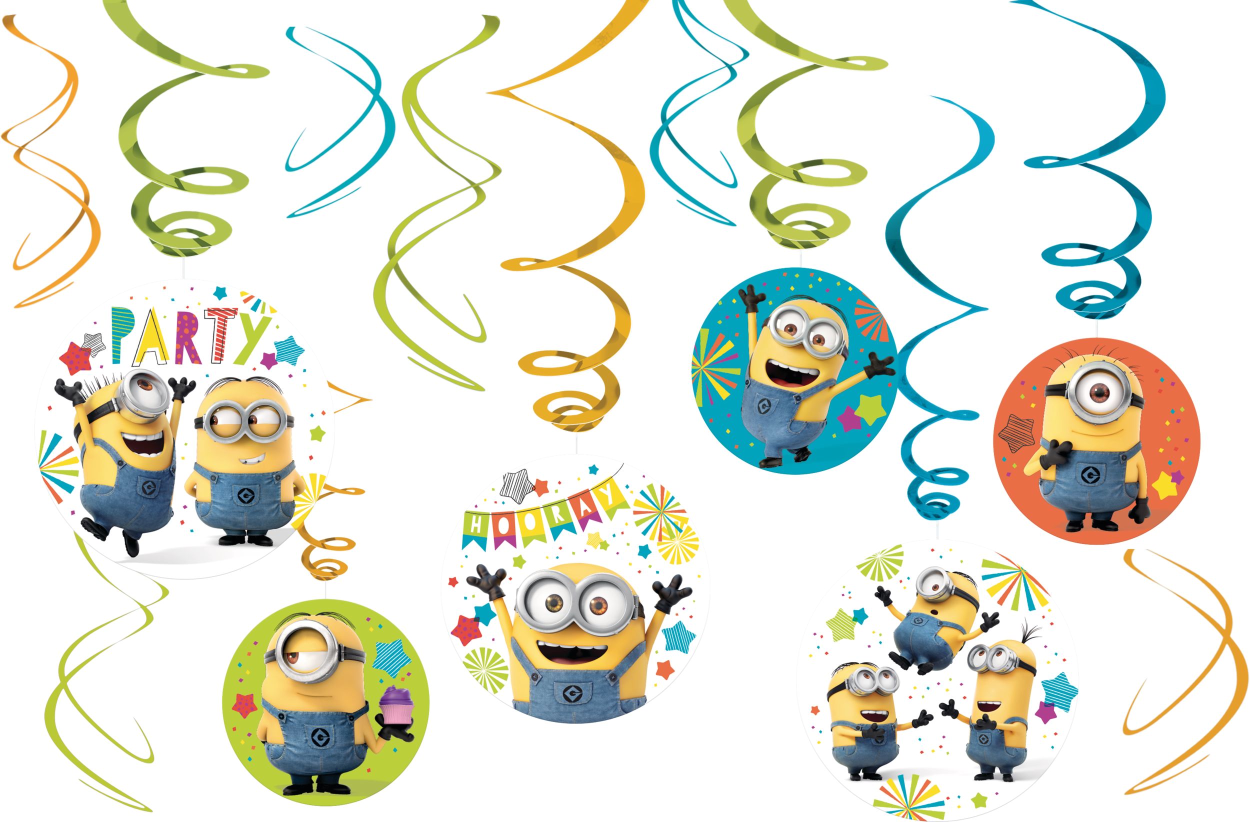 Minions Hanging Swirl Birthday Party Decorations, 12-pc Front_Flat