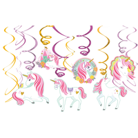 Magical Unicorn Swirl Party Decorations, Gold/Pink/Purple, 12-pc Front_Flat