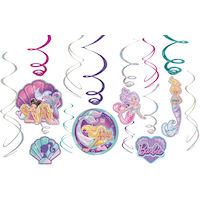 Mermaid Barbie Hanging Swirl Birthday Party Decorations, 12-pc Front_Flat