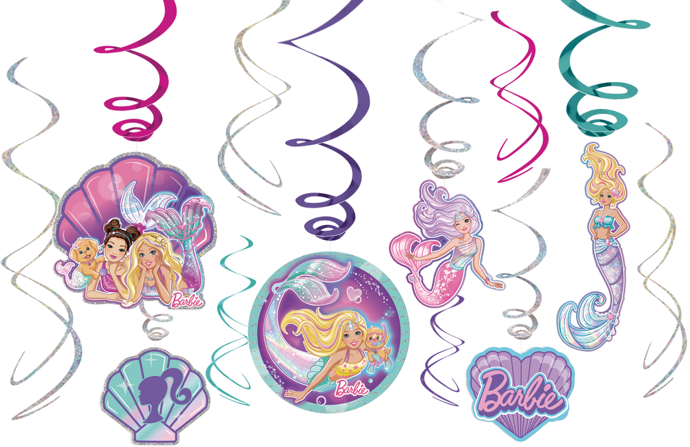 Mermaid Barbie Hanging Swirl Birthday Party Decorations, 12pc Party City