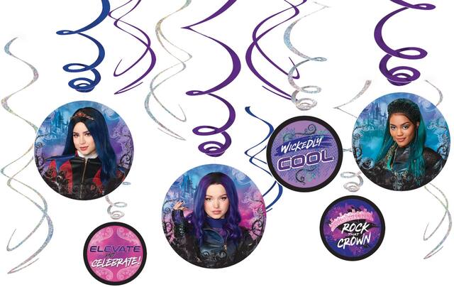 Décorations en spirale à suspendre pour fête d'anniversaire, Disney Les Descendants 3, paq. 12 Front_Flat
