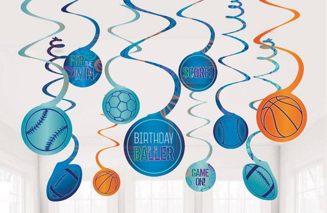 Birthday Baller Swirl Party Decorations, 12-pc Composite_or_Mixed