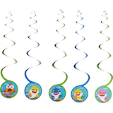 Baby Shark Swirl Hanging Decorations, Blue/Green, 10-in, 12-pk, for Birthday Party Front_Flat