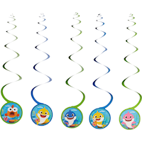 Baby Shark Swirl Hanging Decorations, Blue/Green, 10-in, 12-pk, for Birthday Party Front_Flat