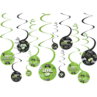 Level Up Swirl Hanging Decorations, Green/Black, 10-in, 12-pk, for Birthday Party