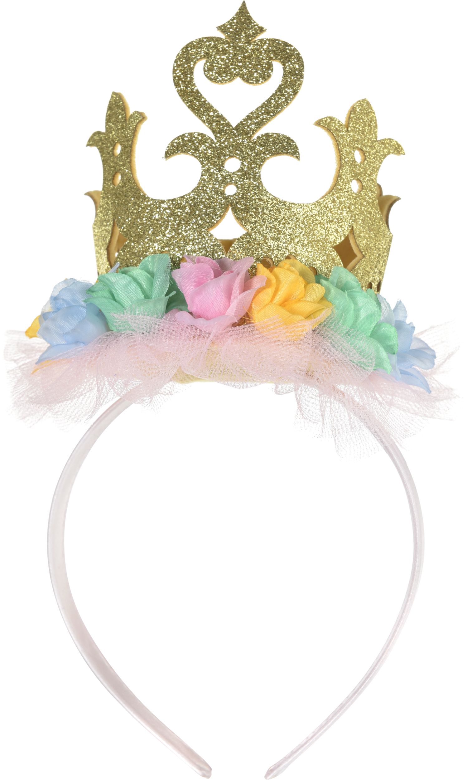 Disney Princess Once Upon A Time Flower Crown Headband, Gold/Pink, One Size, Wearable Accessory for Birthdays Front_Flat