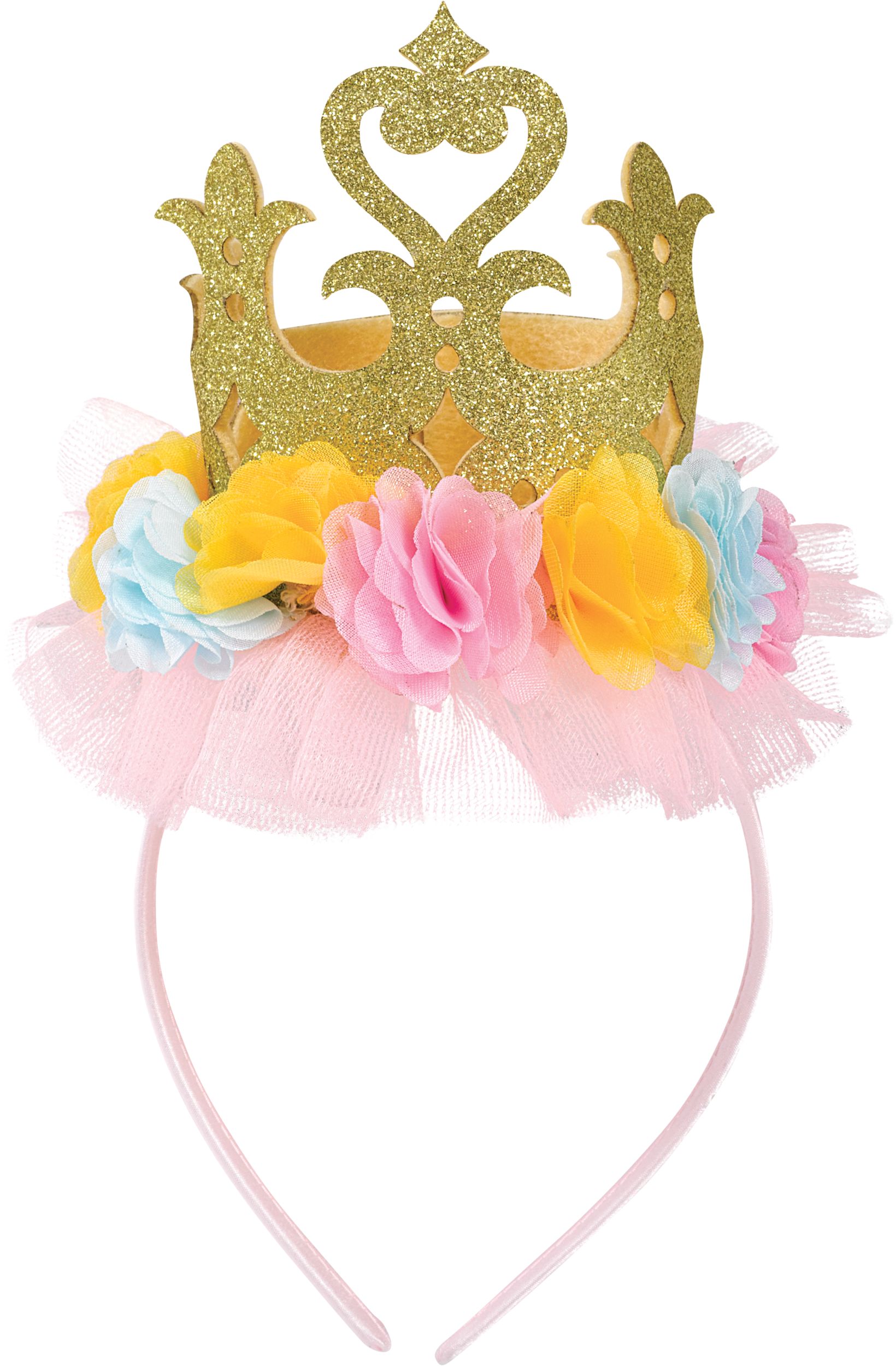 Disney Princess Once Upon A Time Flower Crown Headband, Gold/Pink, One Size, Wearable Accessory for Birthdays Front_Elevated