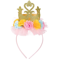 Disney Princess Once Upon A Time Flower Crown Headband, Gold/Pink, One Size, Wearable Accessory for Birthdays Front_Elevated