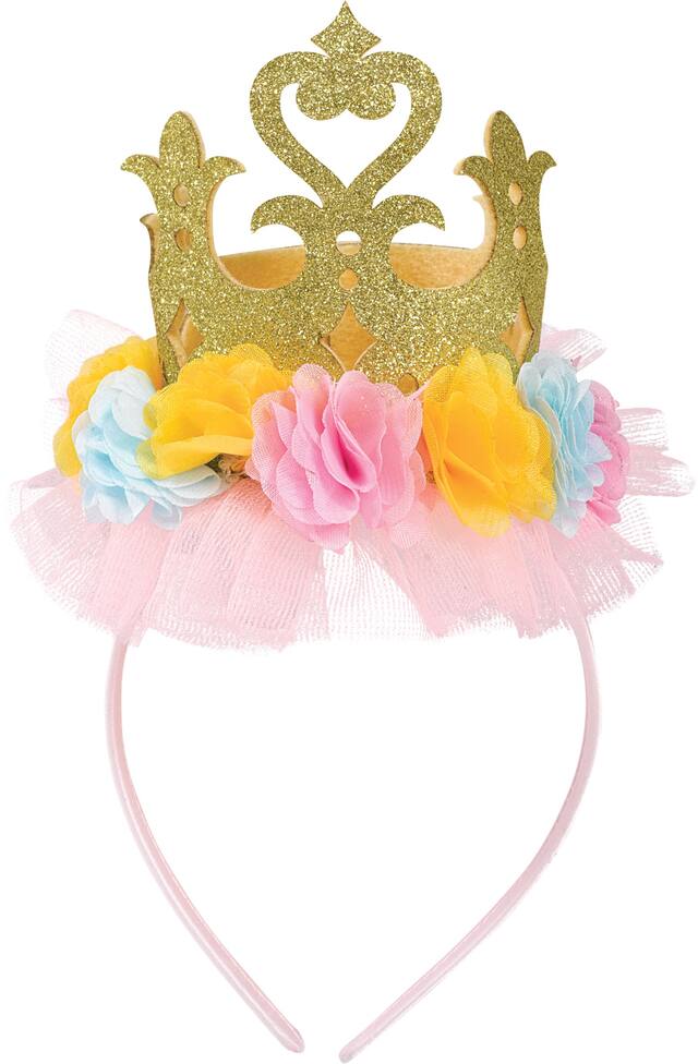 Disney Princess Once Upon A Time Flower Crown Headband, Gold/Pink, One Size, Wearable Accessory for Birthdays Front_Elevated