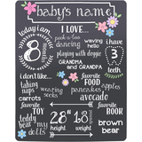 Tableau noir étapes de bébé avec fleurs Front_Flat