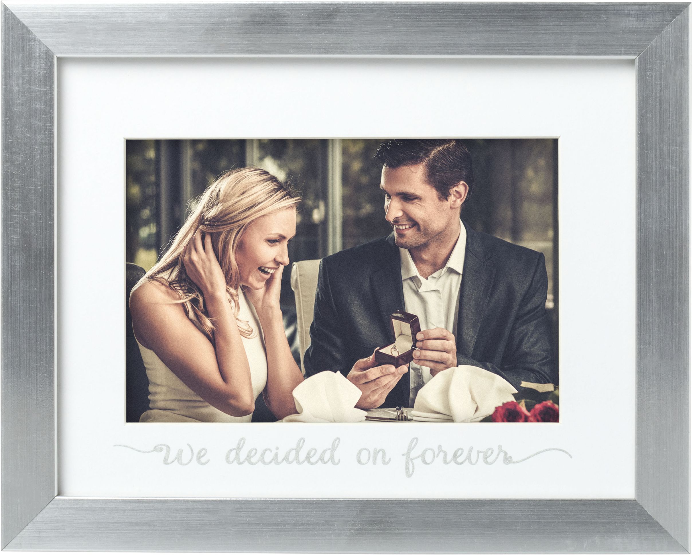 "We Decided on Forever" Picture Frame Decoration, Silver, 7-in, for Wedding/Engagement Party Front_Flat