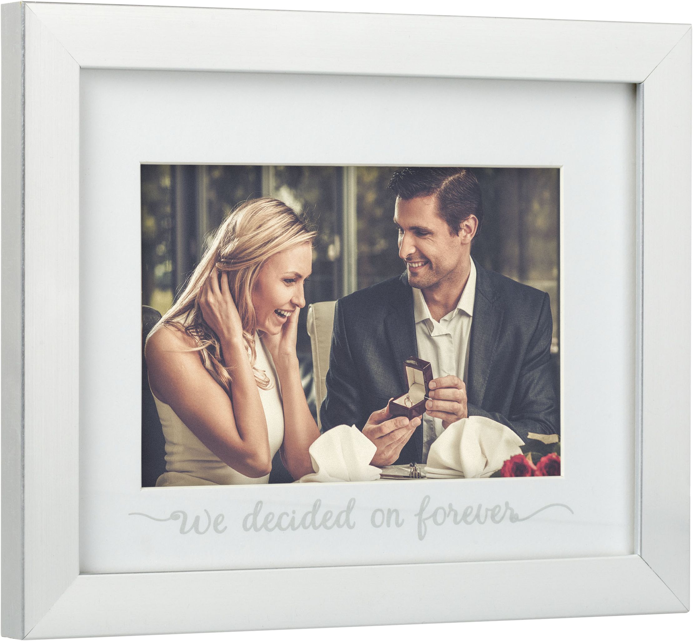 "We Decided on Forever" Picture Frame Decoration, Silver, 7-in, for Wedding/Engagement Party Front_Angled_Right