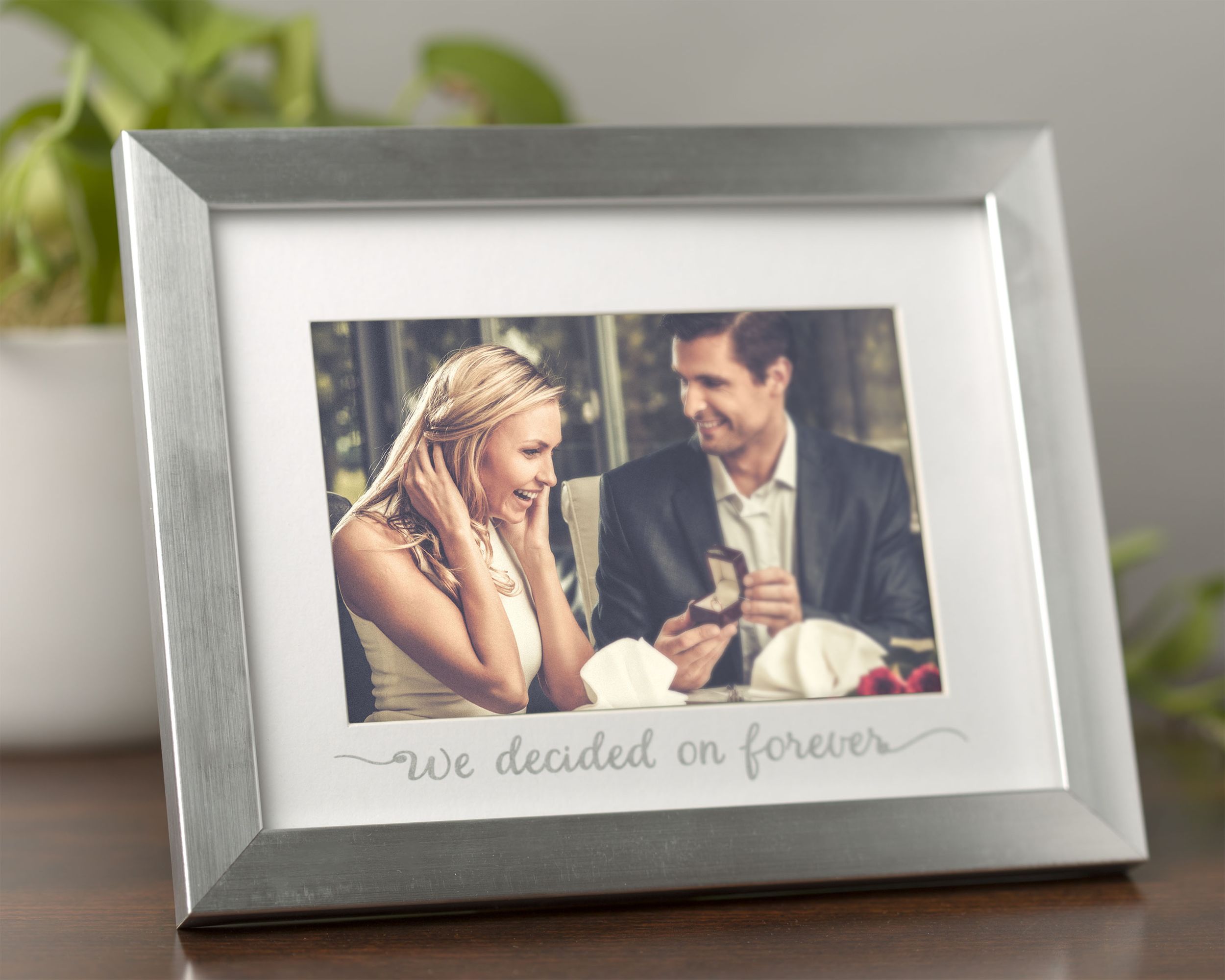 "We Decided on Forever" Picture Frame Decoration, Silver, 7-in, for Wedding/Engagement Party Front_Angled_Right