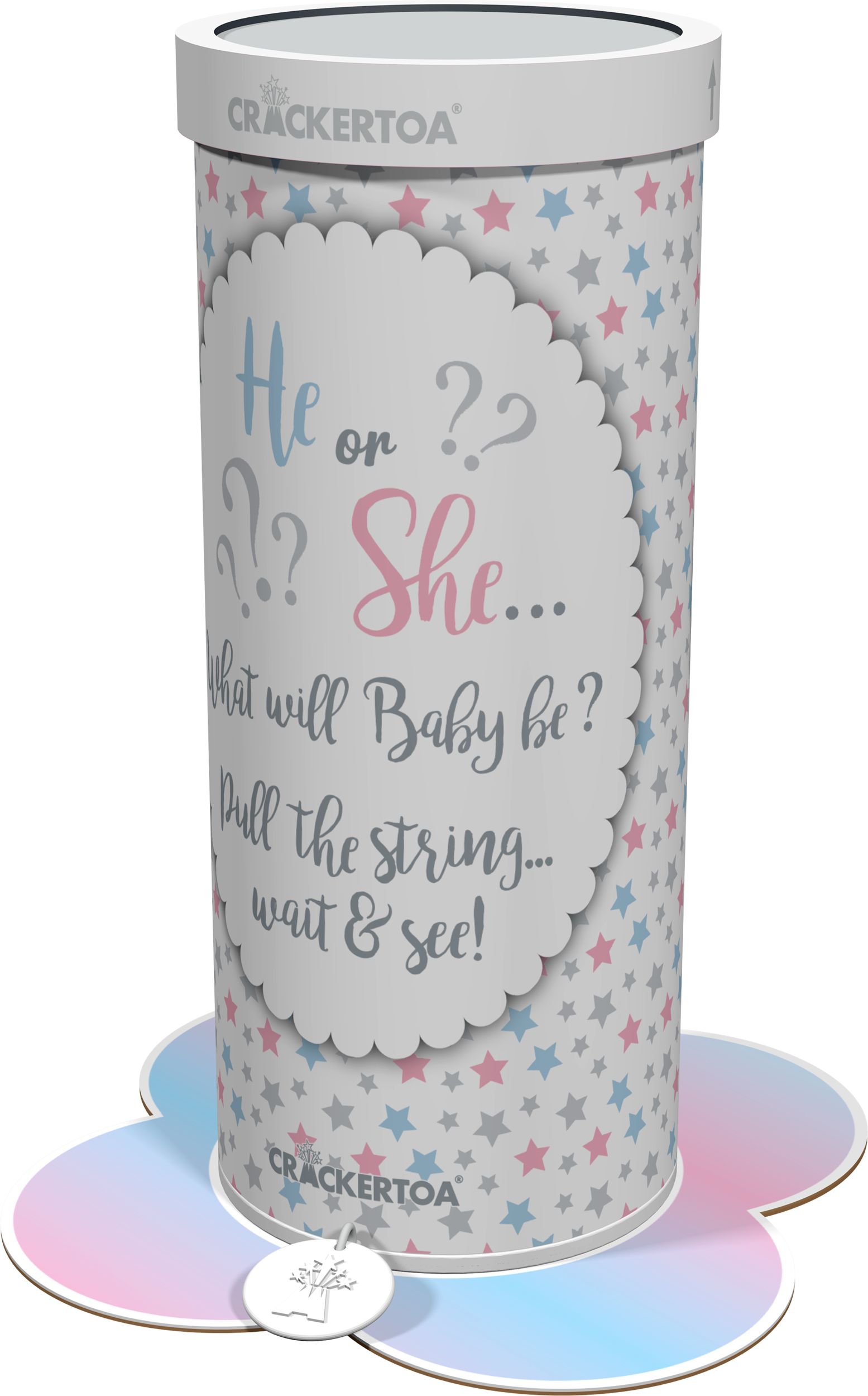 Pink Star Crackertoa® Gender Reveal Table Popper™ Front_Flat