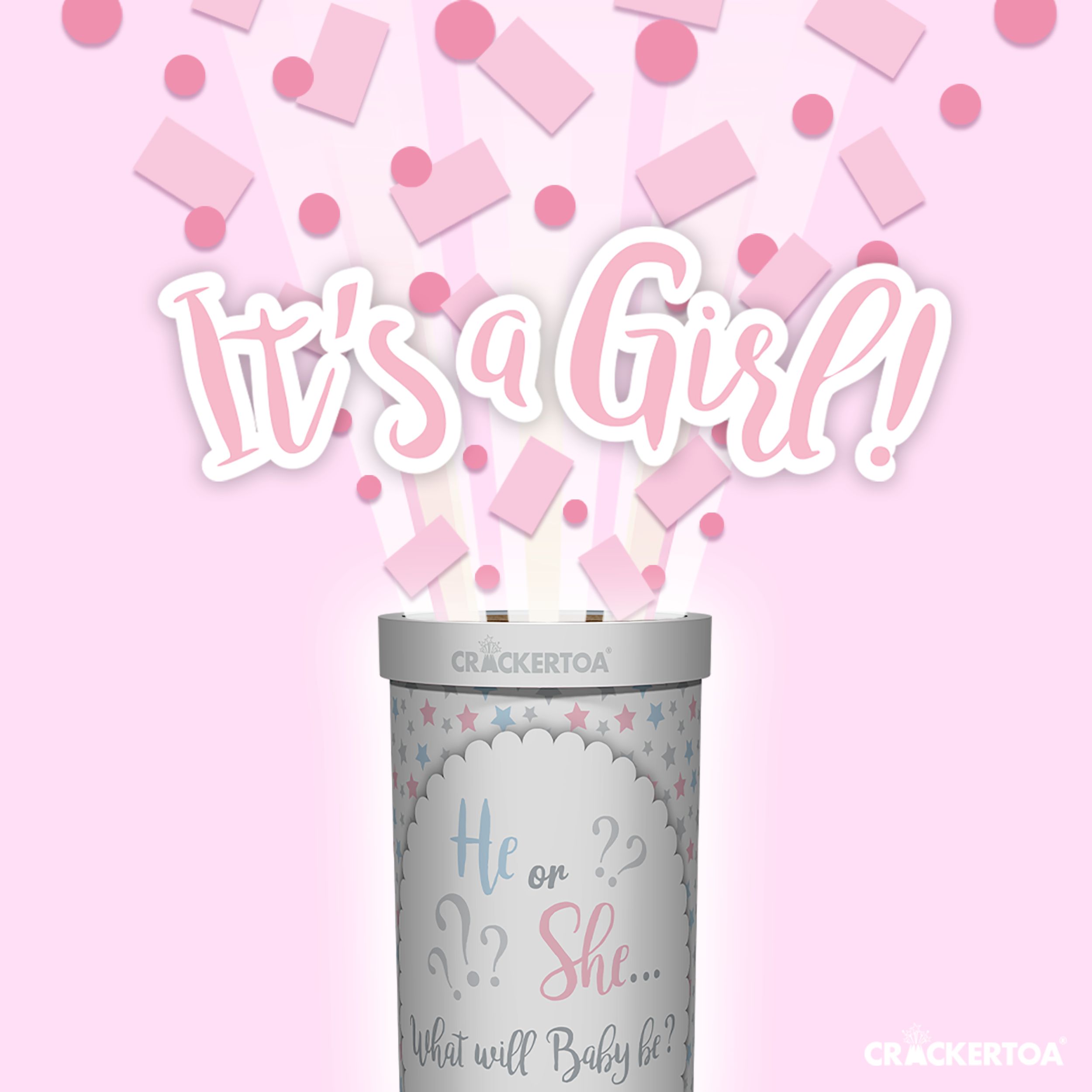 Pink Star Crackertoa® Gender Reveal Table Popper™ Front_Flat