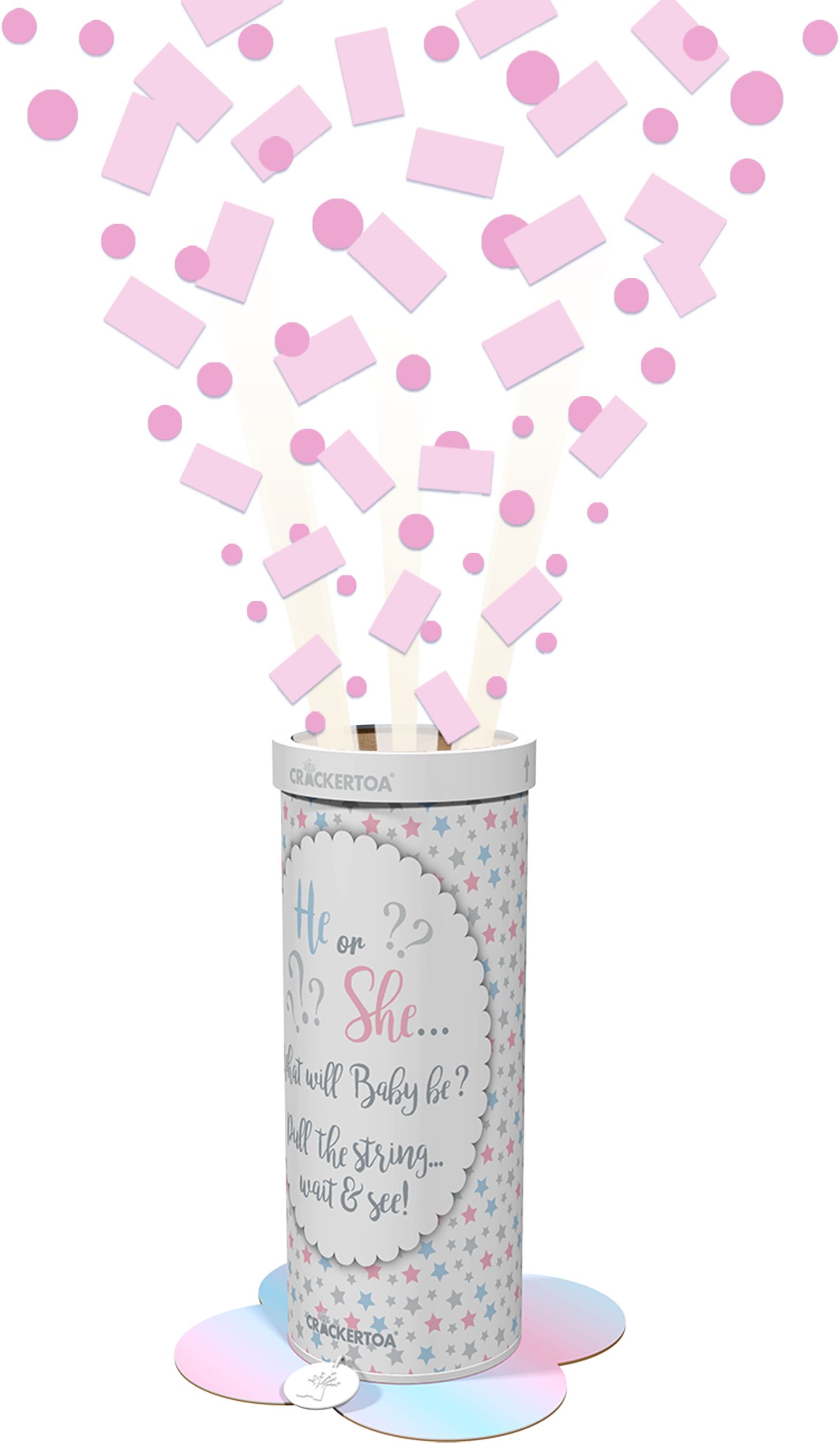 Pink Star Crackertoa® Gender Reveal Table Popper™ Front_Flat