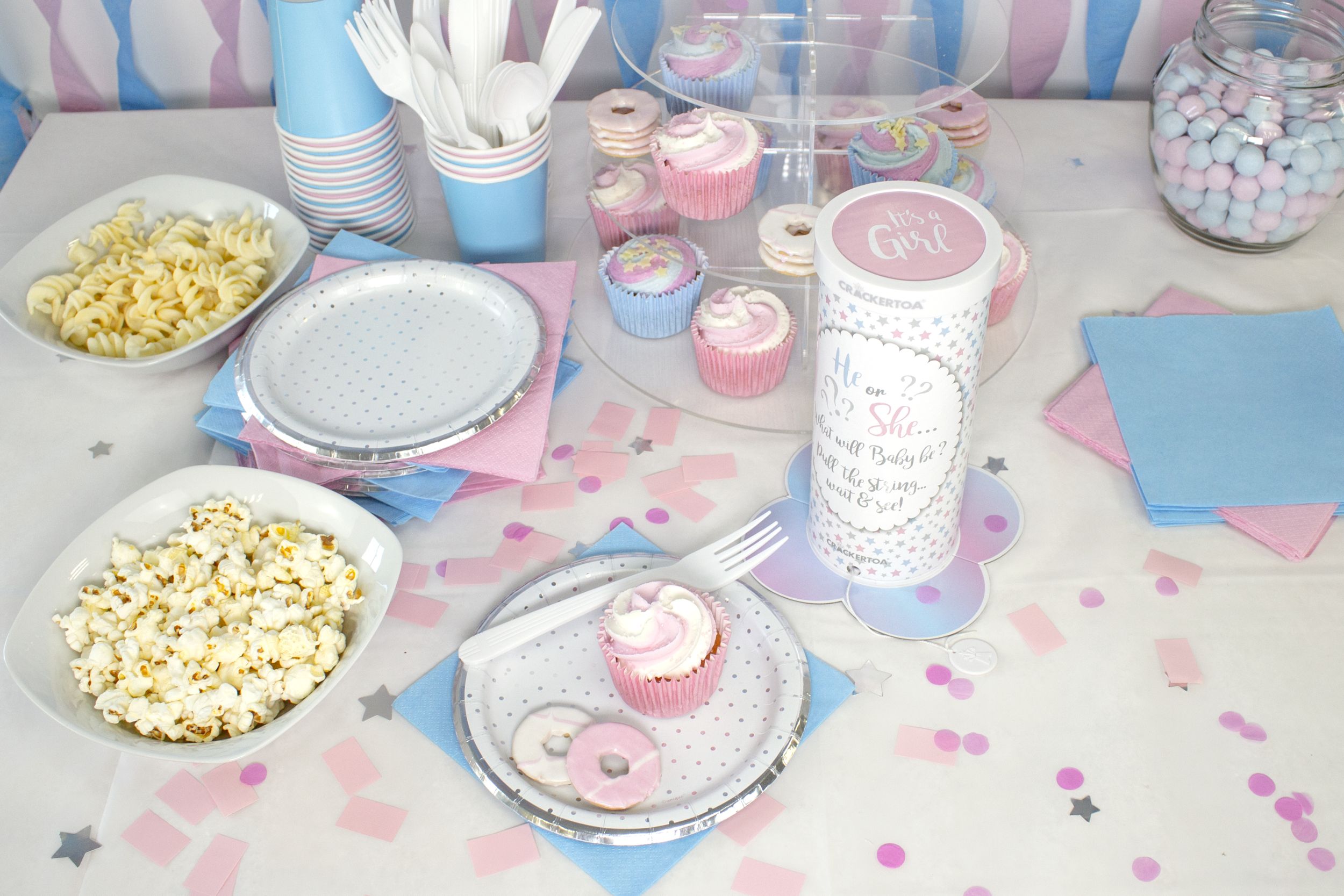 Pink Star Crackertoa® Gender Reveal Table Popper™ Front_Elevated