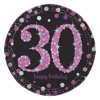 Pink Sparkling Celebration Prismatic 30th Birthday Lunch Plates, 8-pk Overhead_Flat