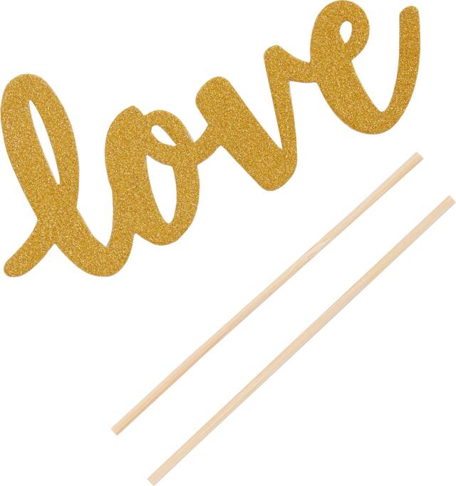 Glitter Gold Love Cake Topper Front_Flat