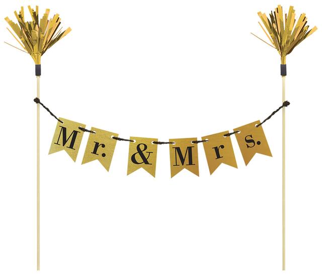 Mr. & Mrs. Wedding Pennant Banner Cake Topper Front_Flat