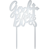 Metallic Silver God Bless Cake Topper Front_Flat