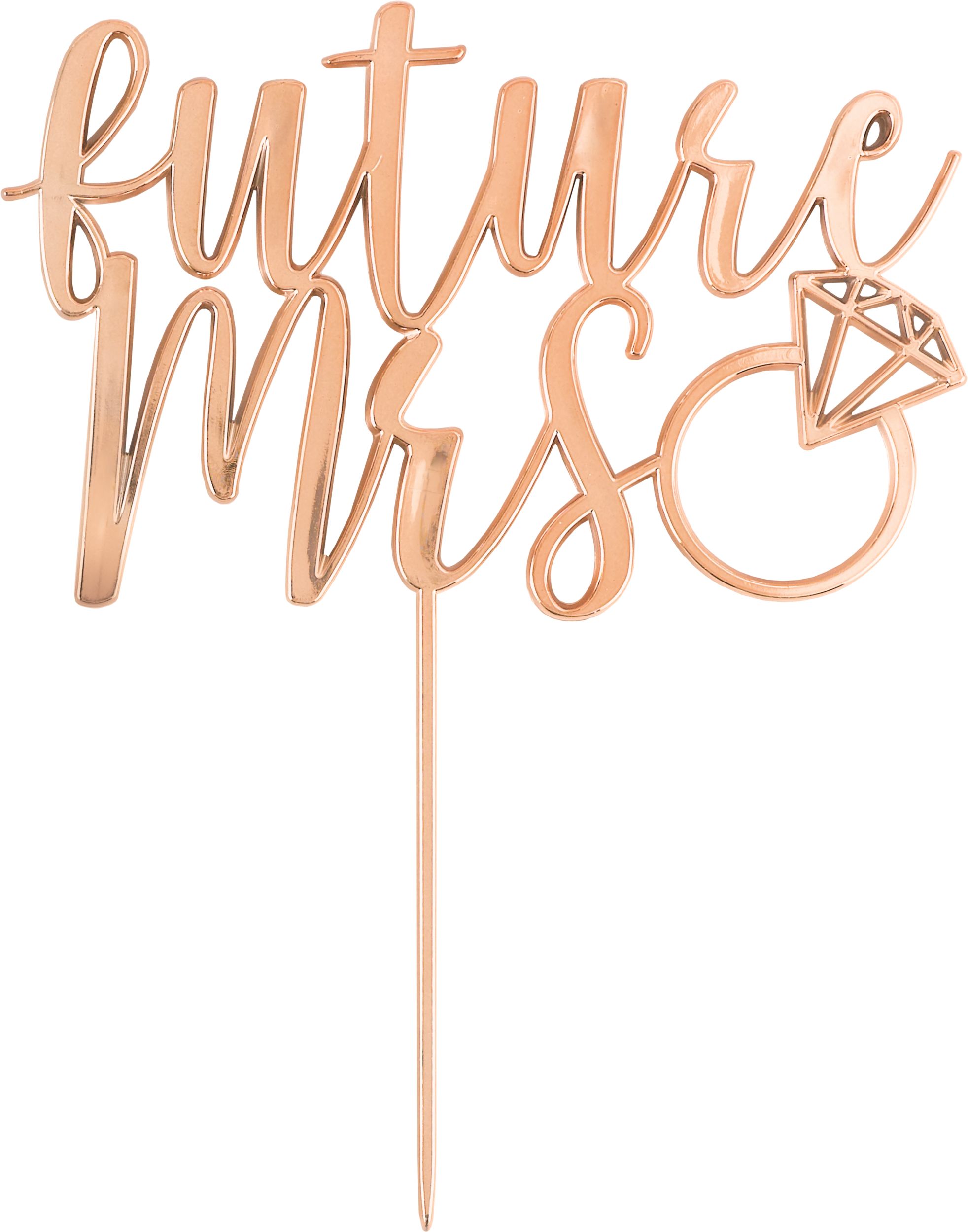 "Future Mrs." Metallic Cake Treat Topper, Rose Gold, 7-in, for Bachelorette/Engagement Party Front_Flat