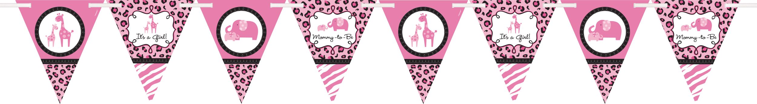 Pink Safari Girl Baby Shower Pennant Banner Front_Flat