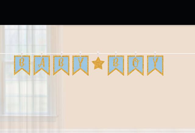 Banderole à pinces à linge Baby Boy scintillante Front_Flat