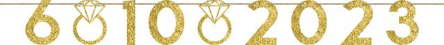 Banderole personnalisable de numéros de mariage or scintillant, paq. 42 Front_Flat