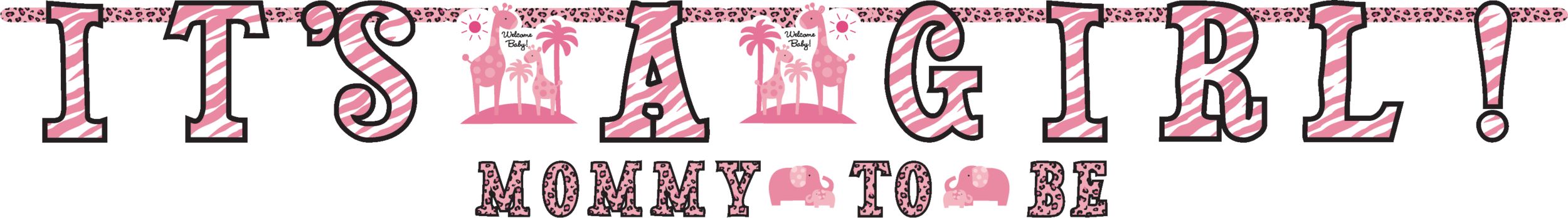 Pink Safari Baby Shower Letter Banners, 2-pcs Front_Flat