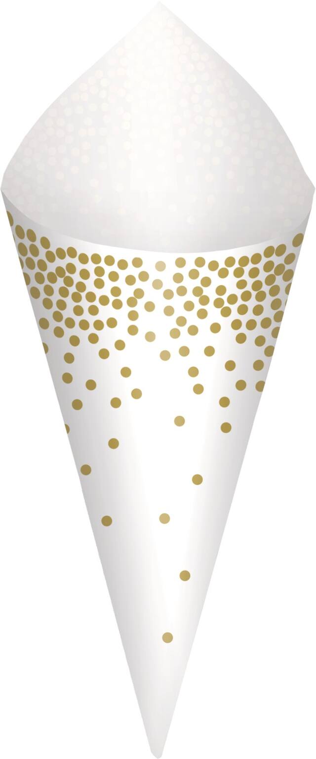 "Love is Sweet" Snack Cones Kit, Gold/White, Polka Dot, 7-in, 40-pk, for Valentine's Day/Wedding/Engagement Front_Flat