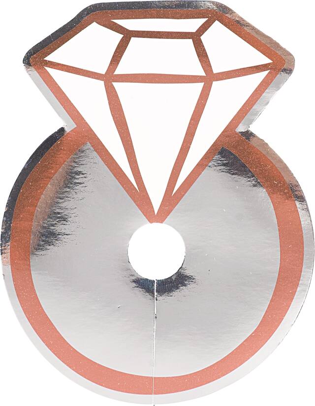 Diamond Ring Metallic Paper Wine Glass Tags,  Silver/Pink,  4-in,  18-pk, for Wedding/Engagement/Bachelorette Front_Flat